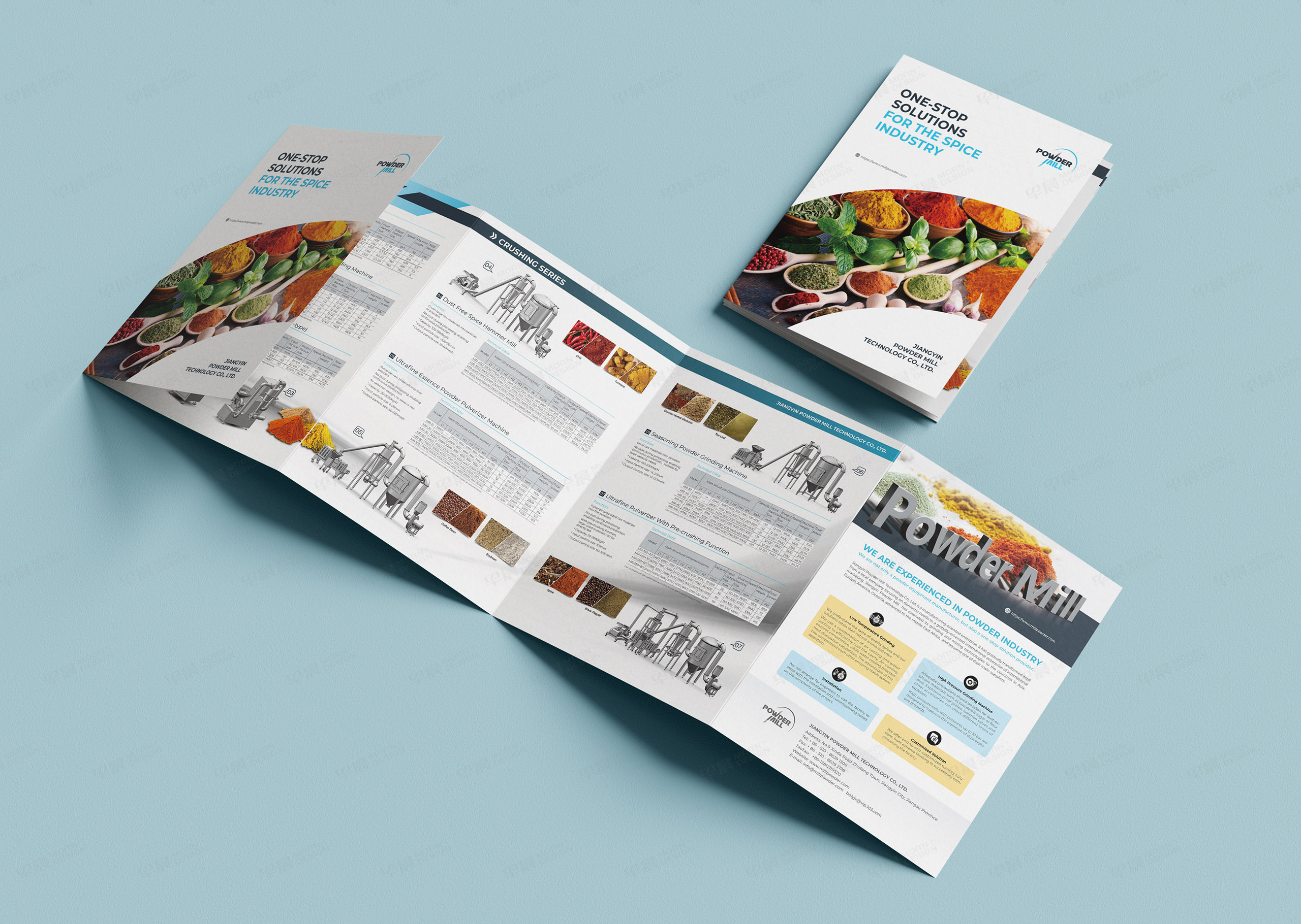五折页设计,宣传折页设计,米尔Powder Mill香料破碎磨粉机宣传五折页设计,苏州,无锡,常州,南通,泰州,湖州,嘉兴,折页设计公司