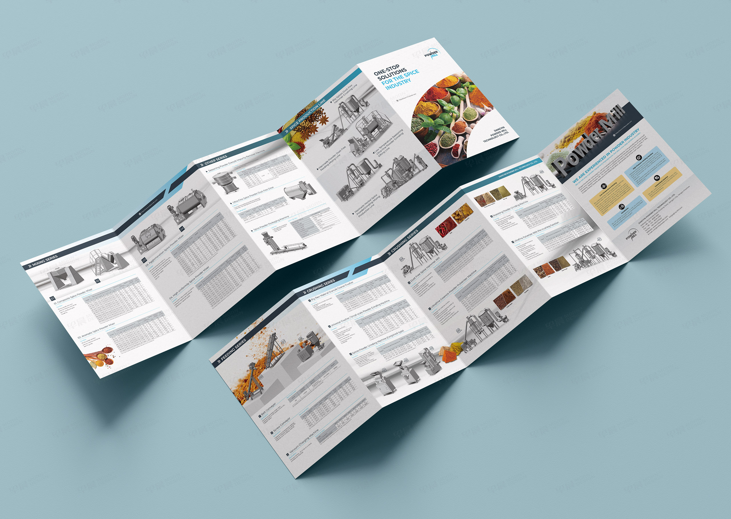 五折页设计,宣传折页设计,米尔Powder Mill香料破碎磨粉机宣传五折页设计,苏州,无锡,常州,南通,泰州,湖州,嘉兴,折页设计公司